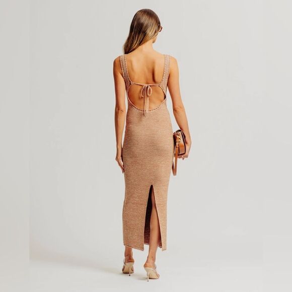 NWT Ronny Kobo Darcy Madi Open-Back Knit Maxi Dress S BROWN SAND - Picture 2 of 6